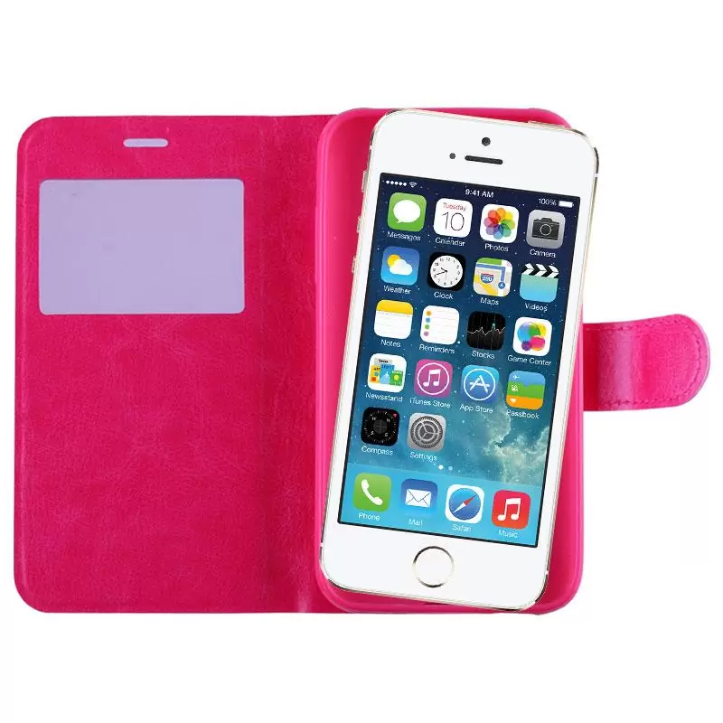 matshop.gr - VOLTE-TEL ΘΗΚΗ IPHONE SE/5/5S 4.0" LEATHER-TPU VIEW BOOK STAND PINK