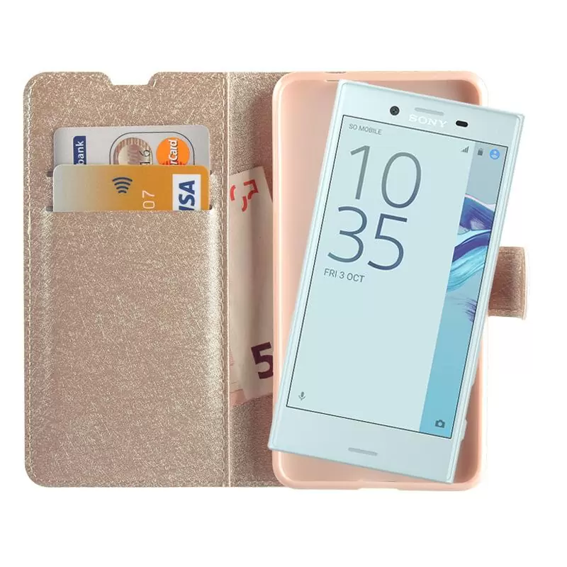 matshop.gr - VOLTE-TEL ΘΗΚΗ SONY XPERIA X COMPACT 4.6" LEATHER GOLD-TPU BOOK STAND