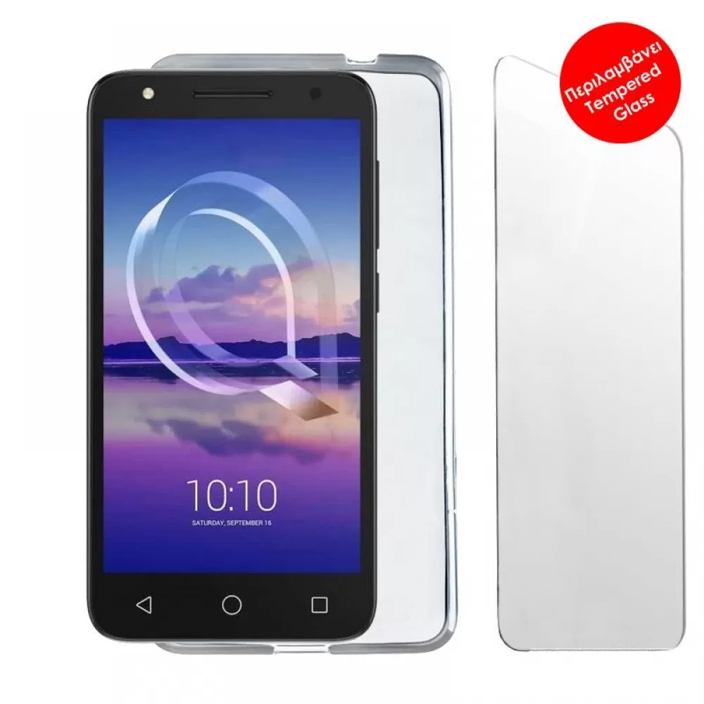 matshop.gr - VOLTE-TEL COMBO ALCATEL U5 HD 5047 5.0" TEMPERED 0.30 + ΘΗΚΗ SLIMCOLOR WHITE