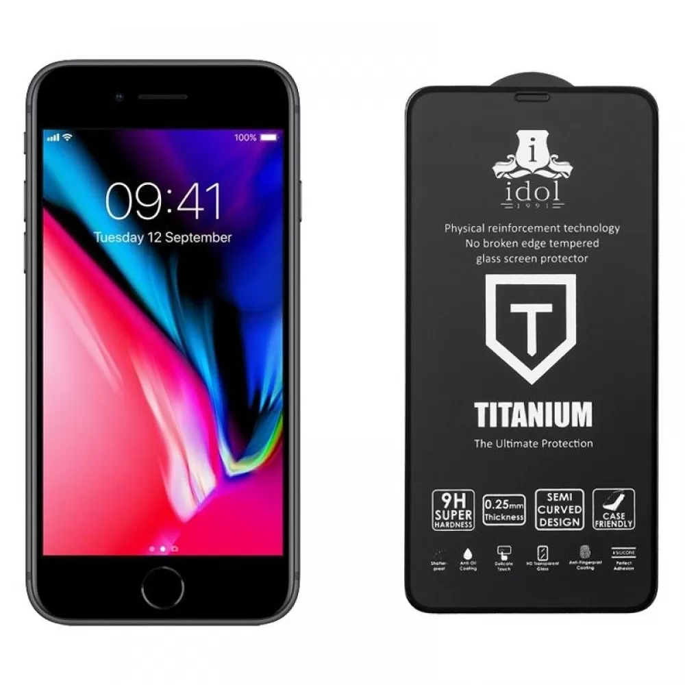 matshop.gr - IDOL 1991 TEMPERED GLASS IPHONE SE 2020/IPHONE 8/7 4.7" 9H 0.25mm TITANIUM SEMI CURVED FULL GLUE BLACK