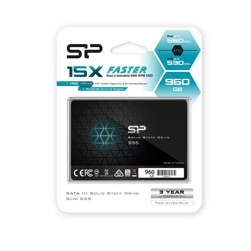 matshop.gr - SILICON POWER 2.5" S55 SSD SATA III TCL 3D NAND 960GB 6GB/SEC R/W 550/450MB/s SLIM DESIGN BLUE