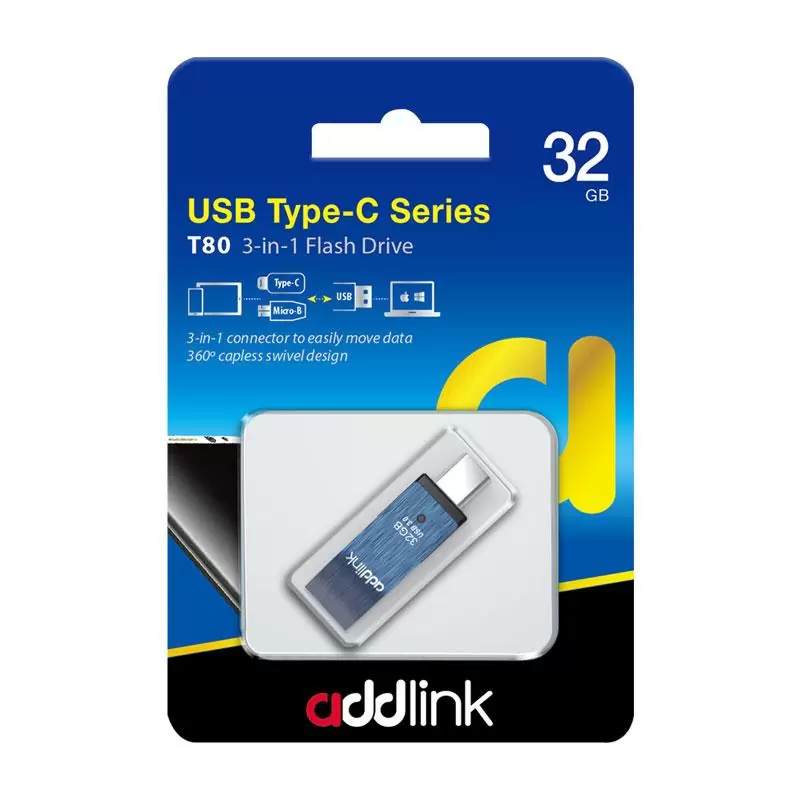 matshop.gr - ADDLINK USB FLASH DRIVE 32GB T80 3in1 USB 3 OTG MICRO USB+TYPE C ad32GBT80B3