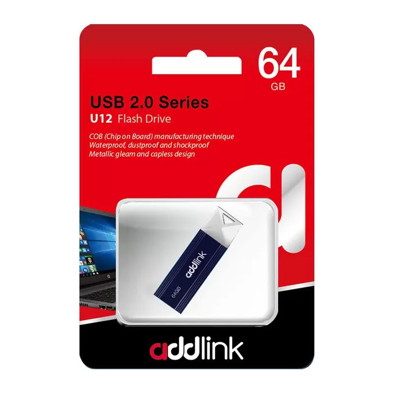 matshop.gr - ADDLINK USB FLASH DRIVE 64GB U12 USB 2.0 ALUMINIUM ad64GBU12D2 DARK BLUE