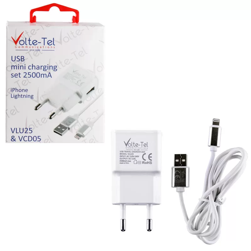 matshop.gr - VOLTE-TEL LIGHTNING (ΦΟΡΤΙΣΗΣ-DATA VCD05+TRAVEL VLU25 2500mA) WHITE