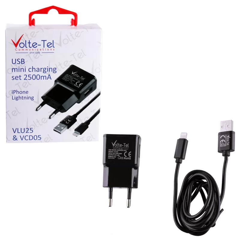 matshop.gr - VOLTE-TEL LIGHTNING (ΦΟΡΤΙΣΗΣ-DATA VCD05+TRAVEL VLU25 2500mA) BLACK