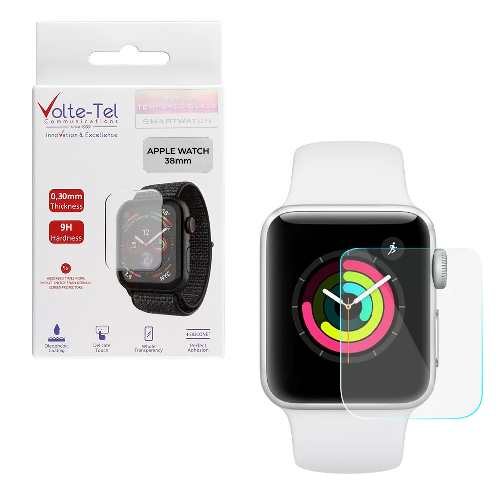 matshop.gr - VOLTE-TEL TEMPERED GLASS APPLE WATCH 38mm 1.5"/40mm 1.57" 9H 0.30mm 2.5D FULL GLUE FULL COVER SMALL (2x2.6mm)
