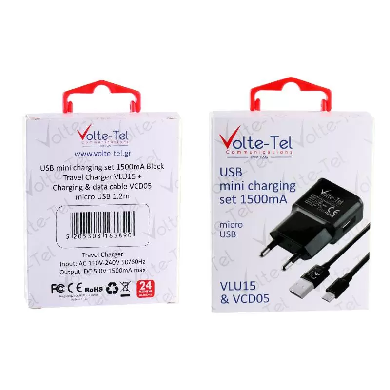 matshop.gr - VOLTE-TEL MICRO USB(ΦΟΡΤΙΣΗΣ-DATA VCD05+TRAVEL VLU15 1500mA) BLACK