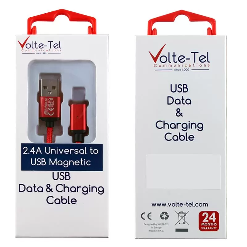 matshop.gr - VOLTE-TEL USB ΦΟΡΤΙΣΗΣ-DATA MAGNETIC BRAIDED VCD08 2.4A 1m RED