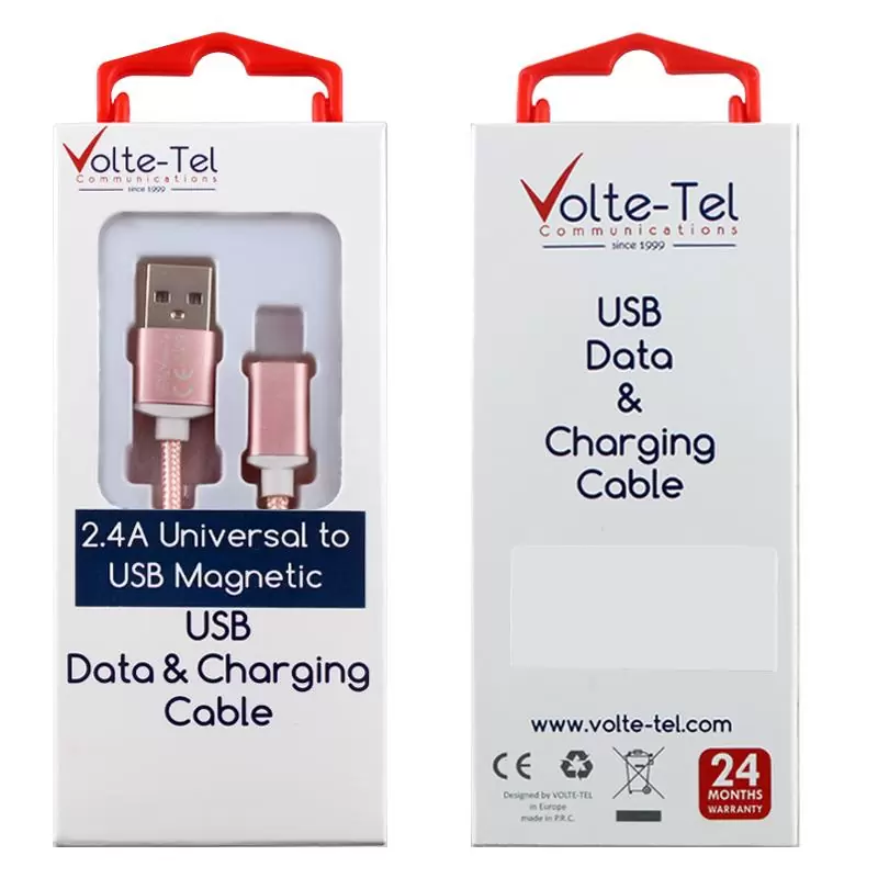 matshop.gr - VOLTE-TEL USB ΦΟΡΤΙΣΗΣ-DATA MAGNETIC BRAIDED VCD08 2.4A 1m ROSE-GOLD