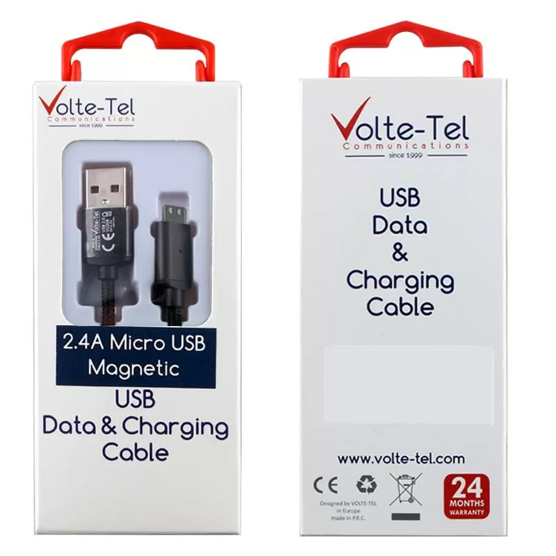 matshop.gr - VOLTE-TEL MICRO USB ΦΟΡΤΙΣΗΣ-DATA MAGNETIC BRAIDED VCD08 2.4A 1m BLACK