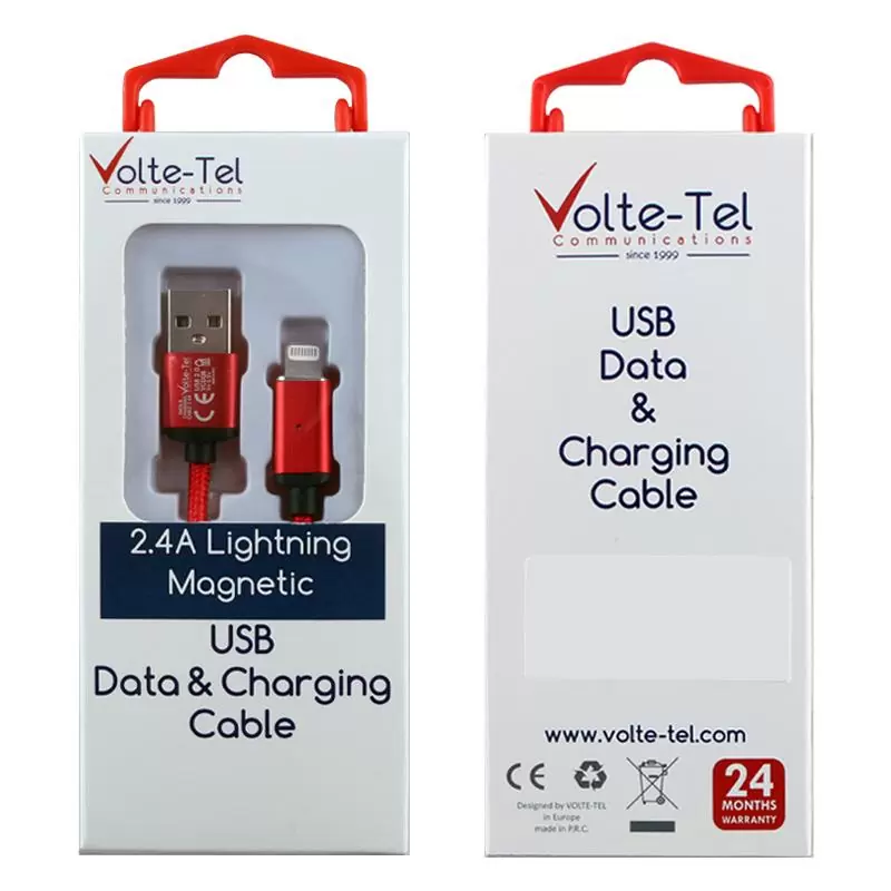 matshop.gr - VOLTE-TEL LIGHTNING USB ΦΟΡΤΙΣΗΣ-DATA MAGNETIC BRAIDED VCD08 2.4A 1m RED