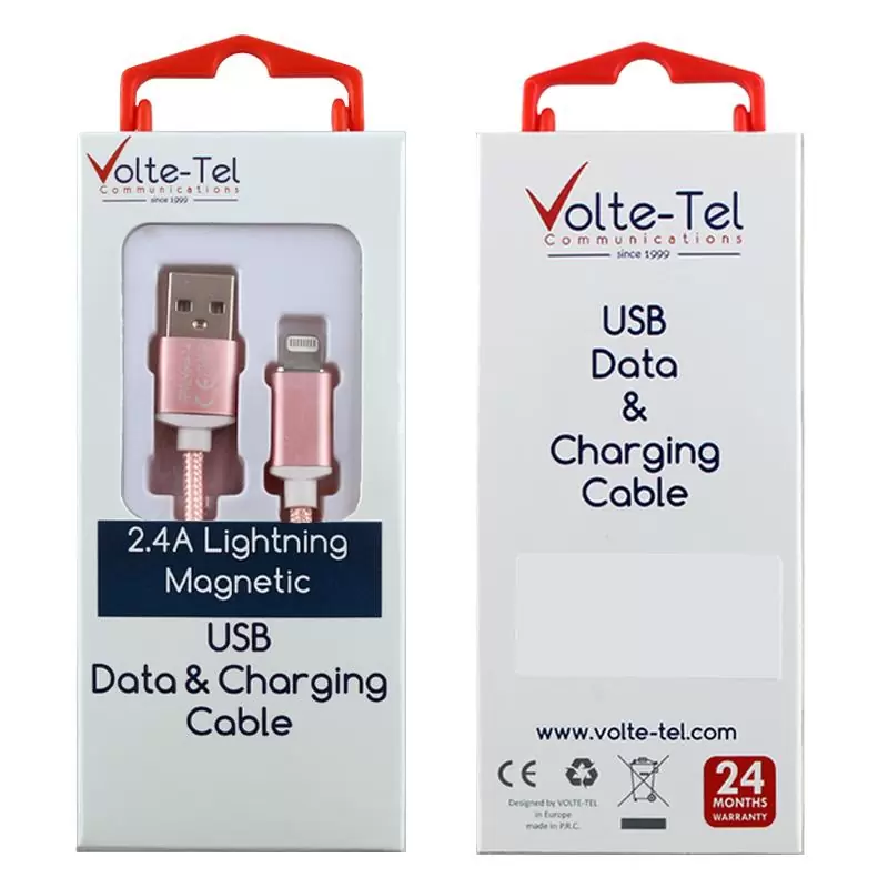 matshop.gr - VOLTE-TEL LIGHTNING USB ΦΟΡΤΙΣΗΣ-DATA MAGNETIC BRAIDED VCD08 2.4A 1m ROSE-GOLD