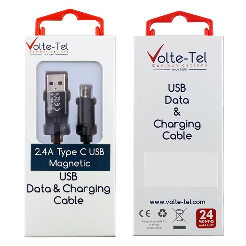 matshop.gr - VOLTE-TEL TYPE C USB ΦΟΡΤΙΣΗΣ-DATA MAGNETIC BRAIDED VCD08 2.4A 1m BLACK