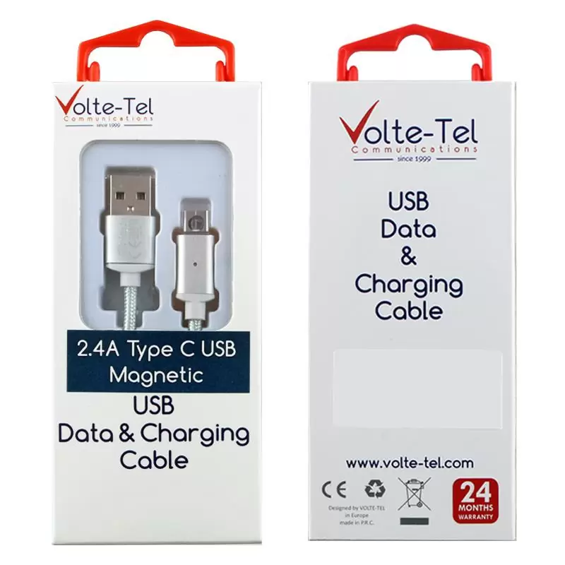 matshop.gr - VOLTE-TEL TYPE C USB ΦΟΡΤΙΣΗΣ-DATA MAGNETIC BRAIDED VCD08 2.4A 1m SILVER