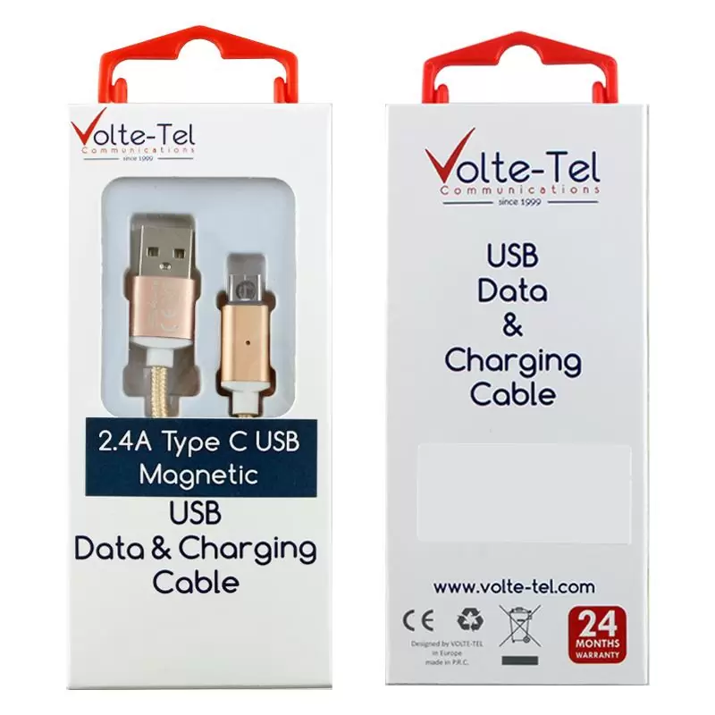 matshop.gr - VOLTE-TEL TYPE C USB ΦΟΡΤΙΣΗΣ-DATA MAGNETIC BRAIDED VCD08 2.4A 1m GOLD