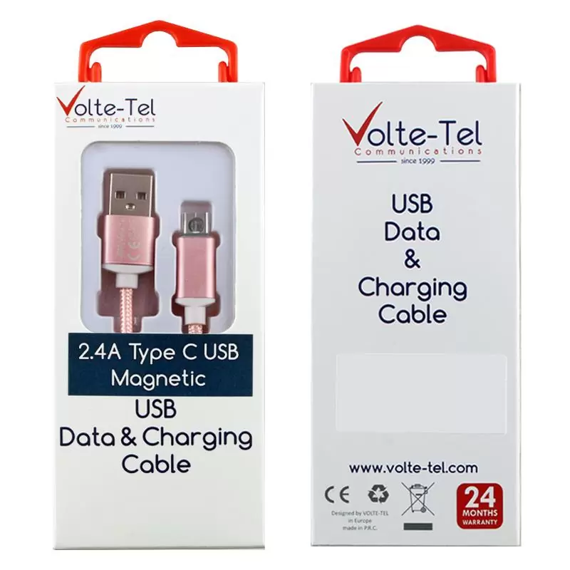 matshop.gr - VOLTE-TEL TYPE C USB ΦΟΡΤΙΣΗΣ-DATA MAGNETIC BRAIDED VCD08 2.4A 1m ROSE-GOLD