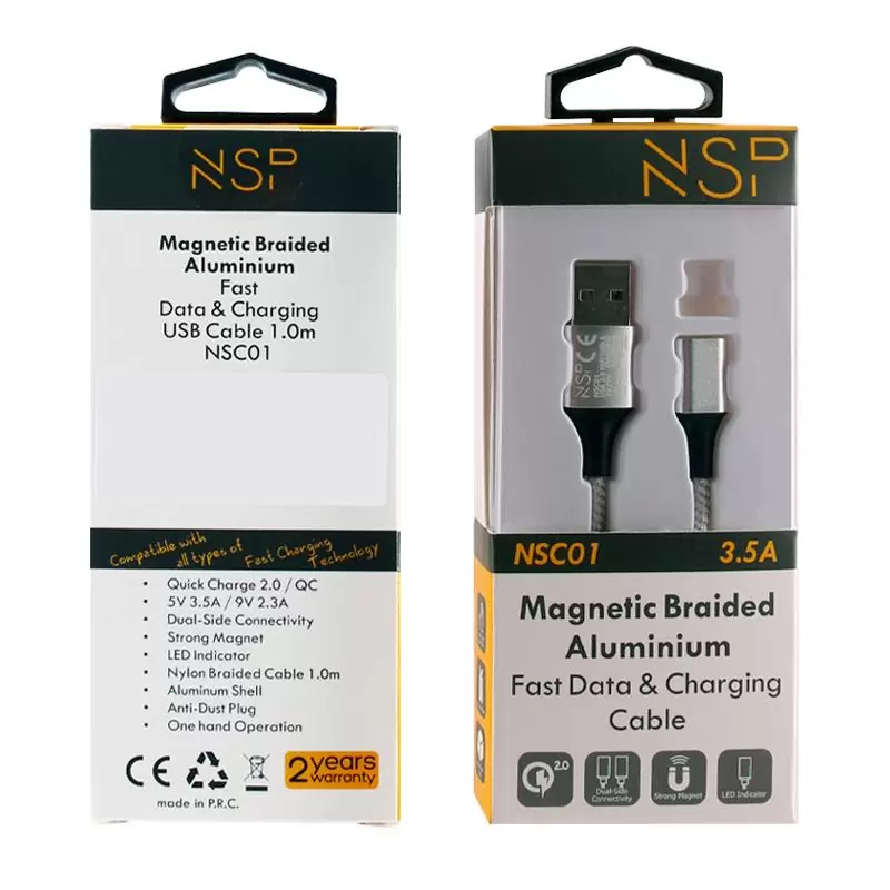 matshop.gr - NSP USB ΦΟΡΤΙΣΗΣ-DATA MAGNETIC BRAIDED NSC01 3.5A QC 2.0 1m SILVER