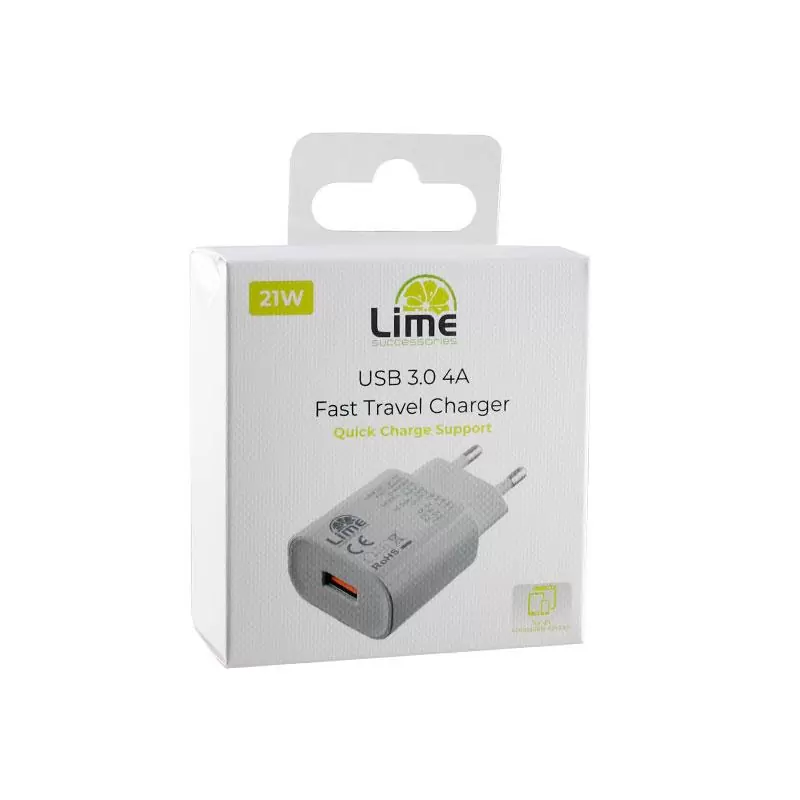 matshop.gr - LIME USB 3.0 FAST TRAVEL CHARGER QC 3.0 LTU24 21W 4000mA WHITE