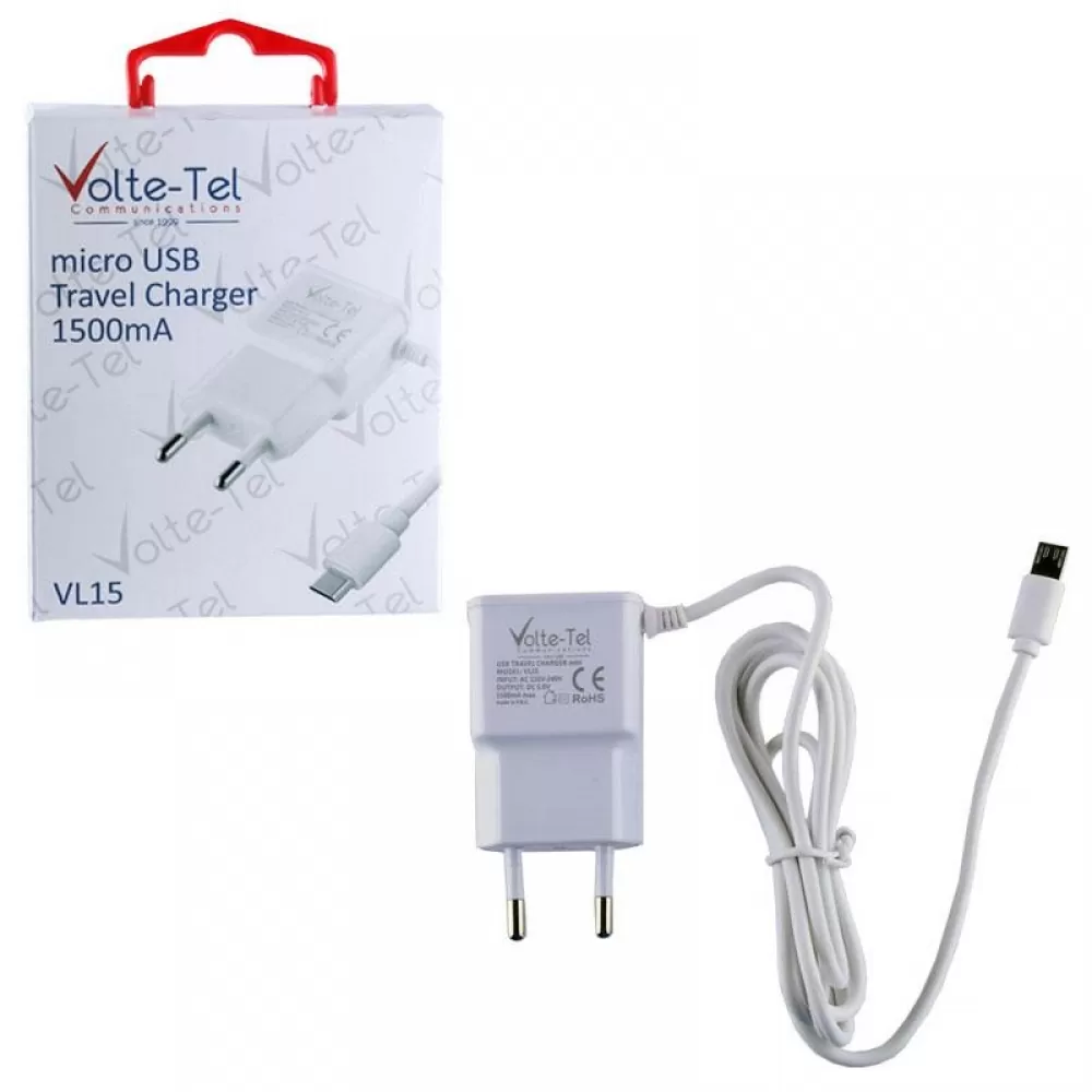 matshop.gr - VOLTE-TEL MICRO USB TRAVEL VL15 1500mA 1.2m WHITE