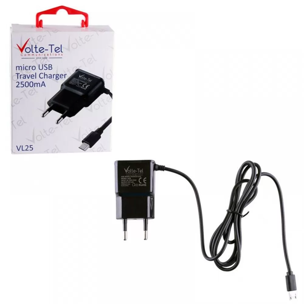 matshop.gr - VOLTE-TEL MICRO USB TRAVEL VL25 2500mA 1.2m BLACK