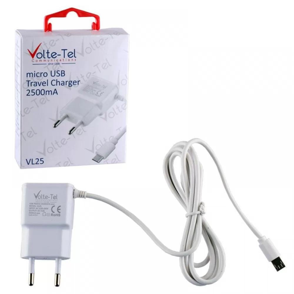 matshop.gr - VOLTE-TEL MICRO USB TRAVEL VL25 2500mA 1.2m WHITE