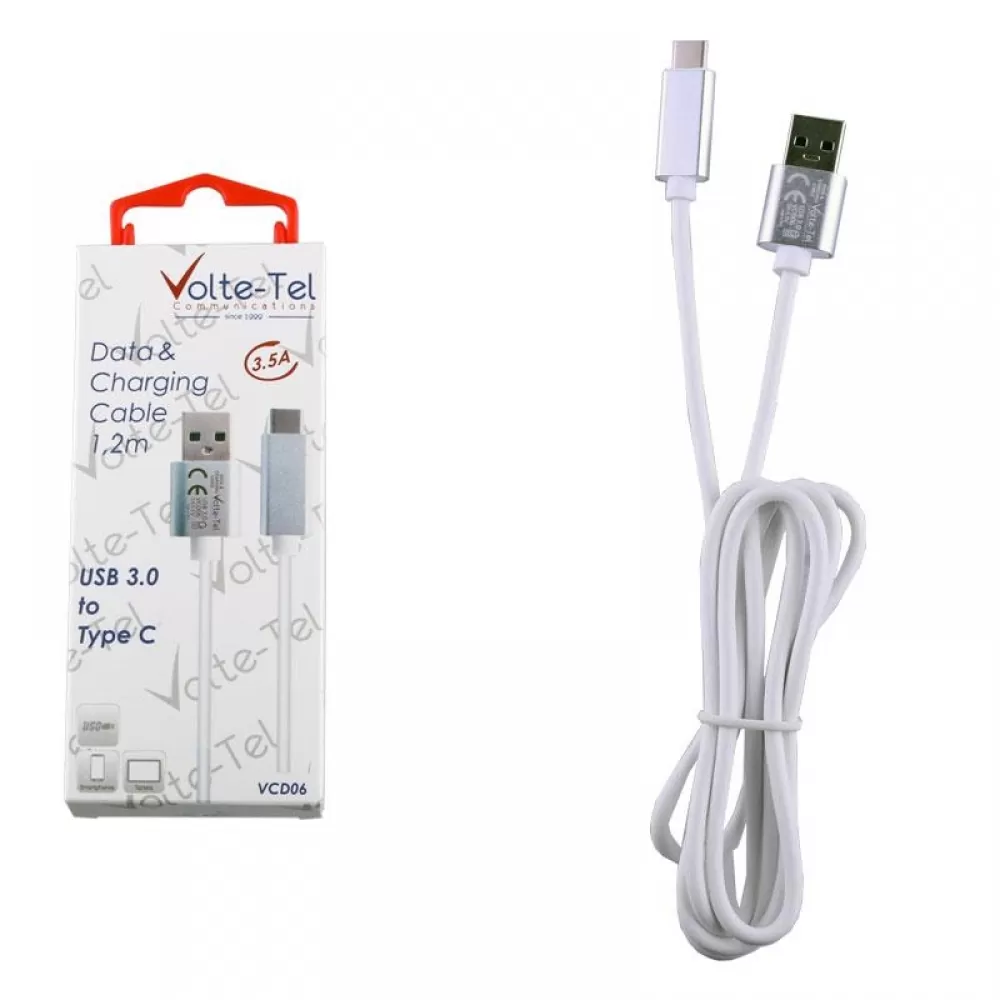 matshop.gr - VOLTE-TEL TYPE C->USB 3.0 ALUMINIUM 3.5A ΦΟΡΤΙΣΗΣ-DATA 1.2m VCD06 WHITE