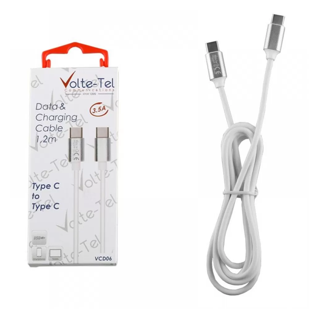 matshop.gr - VOLTE-TEL USB-C TYPE C->TYPE C ALUMINIUM 3.5A ΦΟΡΤΙΣΗΣ-DATA 1.2m VCD06 WHITE