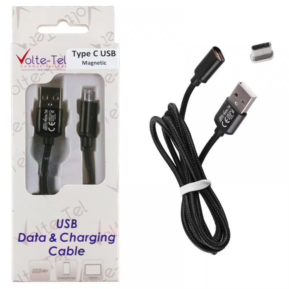 matshop.gr - VOLTE-TEL TYPE C USB ΦΟΡΤΙΣΗΣ-DATA MAGNETIC BRAIDED VCD07 2.1A 1m BLACK