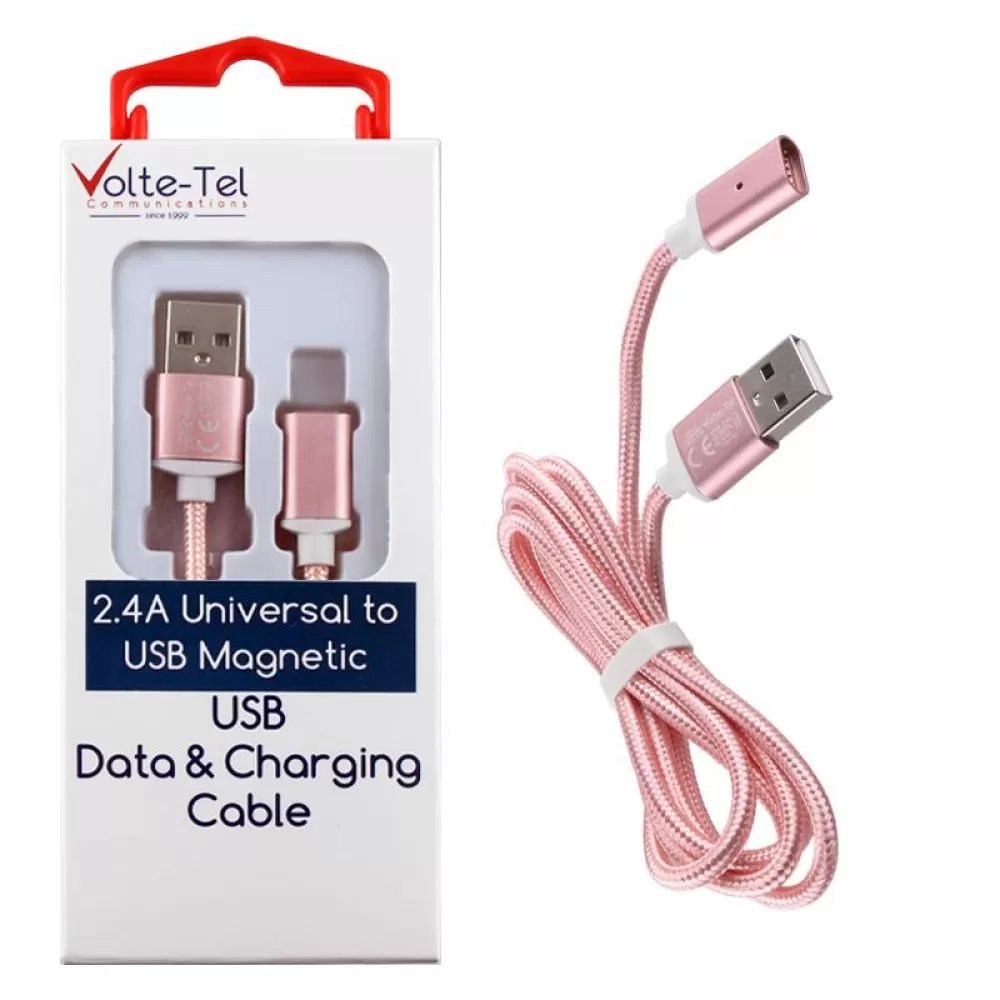 matshop.gr - VOLTE-TEL USB ΦΟΡΤΙΣΗΣ-DATA MAGNETIC BRAIDED VCD08 2.4A 1m ROSE-GOLD