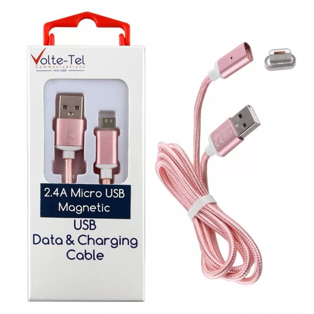 matshop.gr - VOLTE-TEL MICRO USB ΦΟΡΤΙΣΗΣ-DATA MAGNETIC BRAIDED VCD08 2.4A 1m ROSE-GOLD