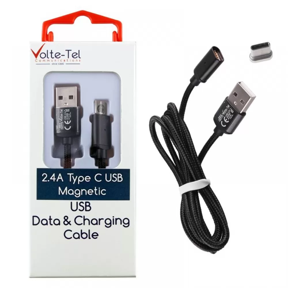 matshop.gr - VOLTE-TEL TYPE C USB ΦΟΡΤΙΣΗΣ-DATA MAGNETIC BRAIDED VCD08 2.4A 1m BLACK