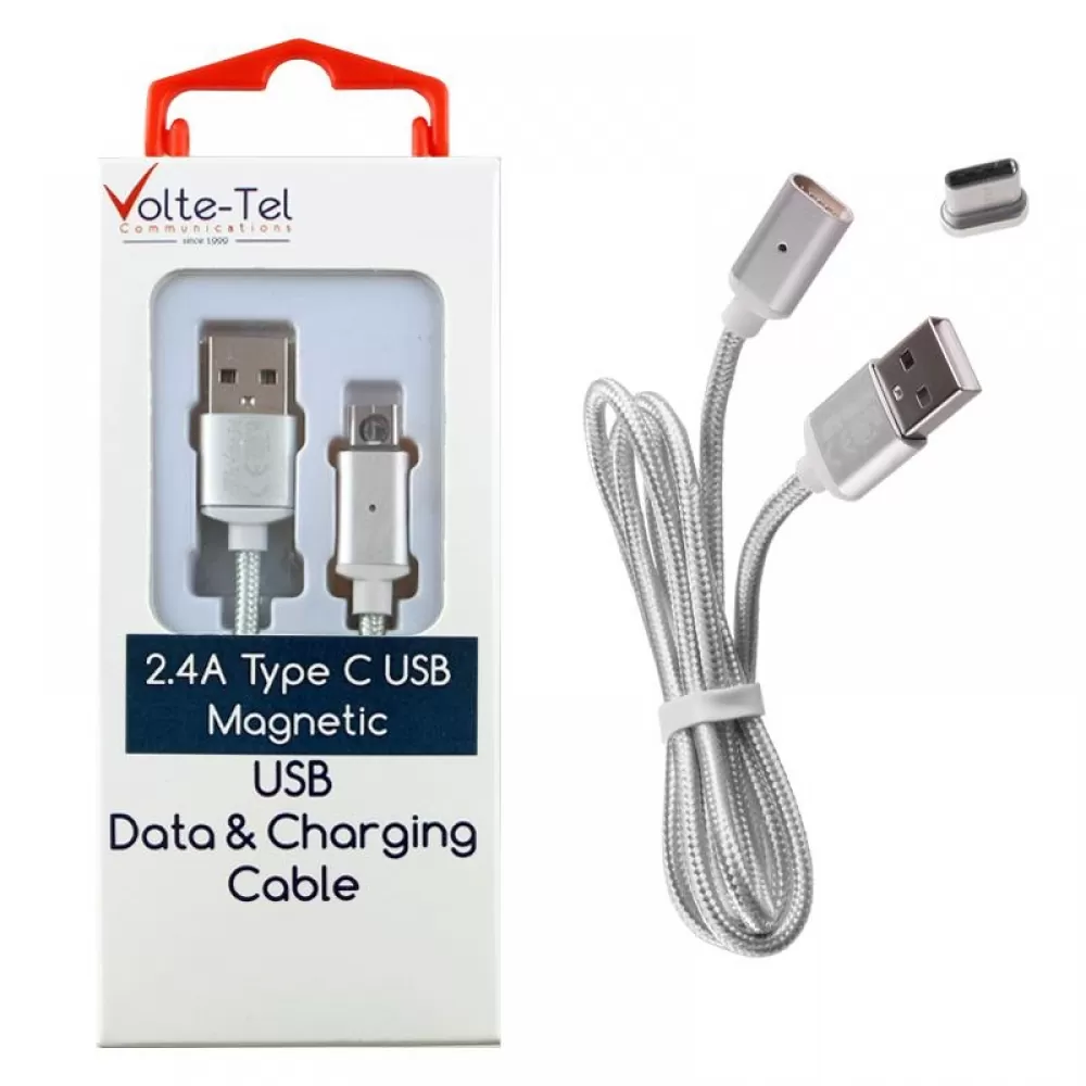 matshop.gr - VOLTE-TEL TYPE C USB ΦΟΡΤΙΣΗΣ-DATA MAGNETIC BRAIDED VCD08 2.4A 1m SILVER