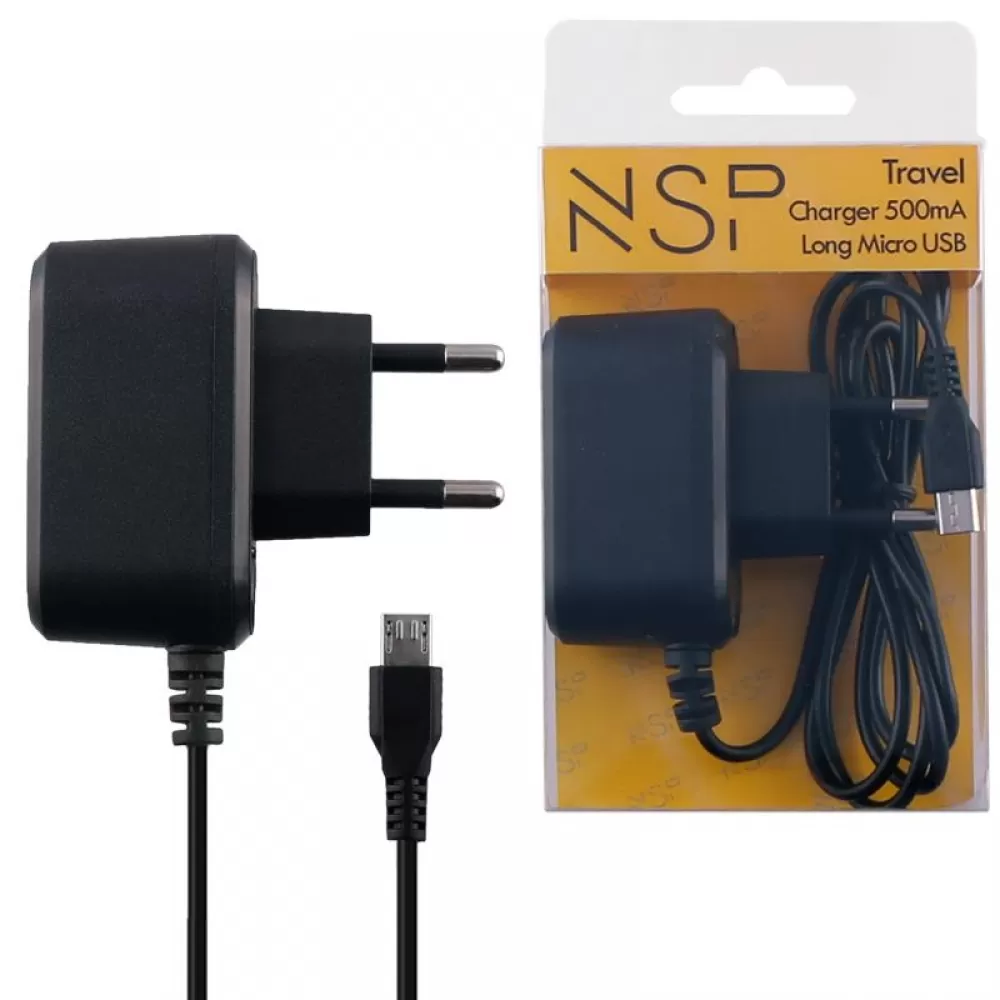 matshop.gr - TRAVEL NSP 1800/2000/2300/2500 MICRO USB LONG 500mA 1M BLACK OR