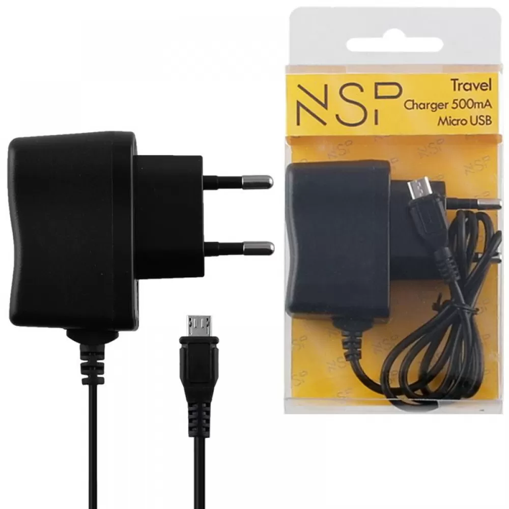 matshop.gr - TRAVEL NSP 1850 MICRO USB 500mA 0.8M BLACK OR