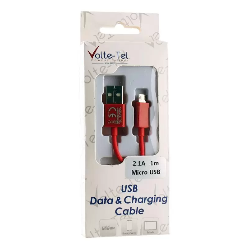 matshop.gr - VOLTE-TEL MICRO USB DEVICES USB ΦΟΡΤΙΣΗΣ-DATA 2.1A 1m VCD01 RED