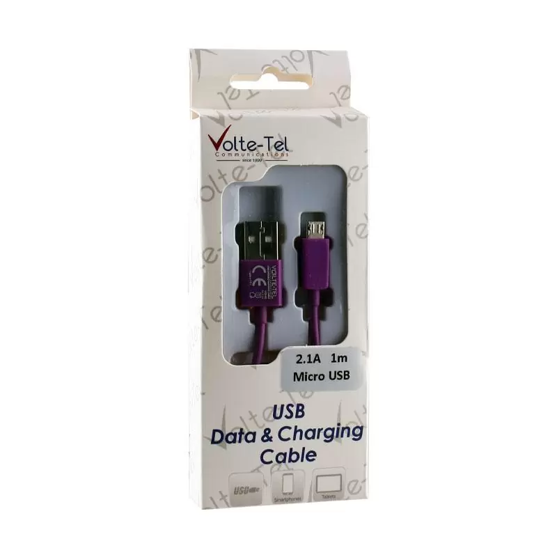 matshop.gr - VOLTE-TEL MICRO USB DEVICES USB ΦΟΡΤΙΣΗΣ-DATA 2.1A 1m VCD01 PURPLE