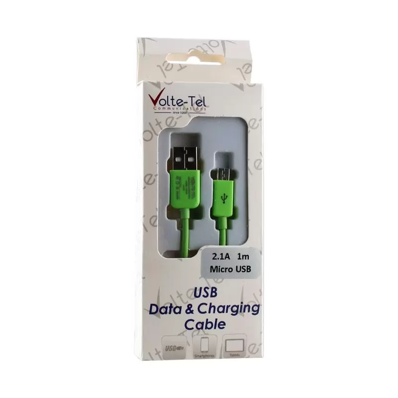 matshop.gr - VOLTE-TEL MICRO USB DEVICES USB ΦΟΡΤΙΣΗΣ-DATA 2.1A 1m VCD01 GREEN