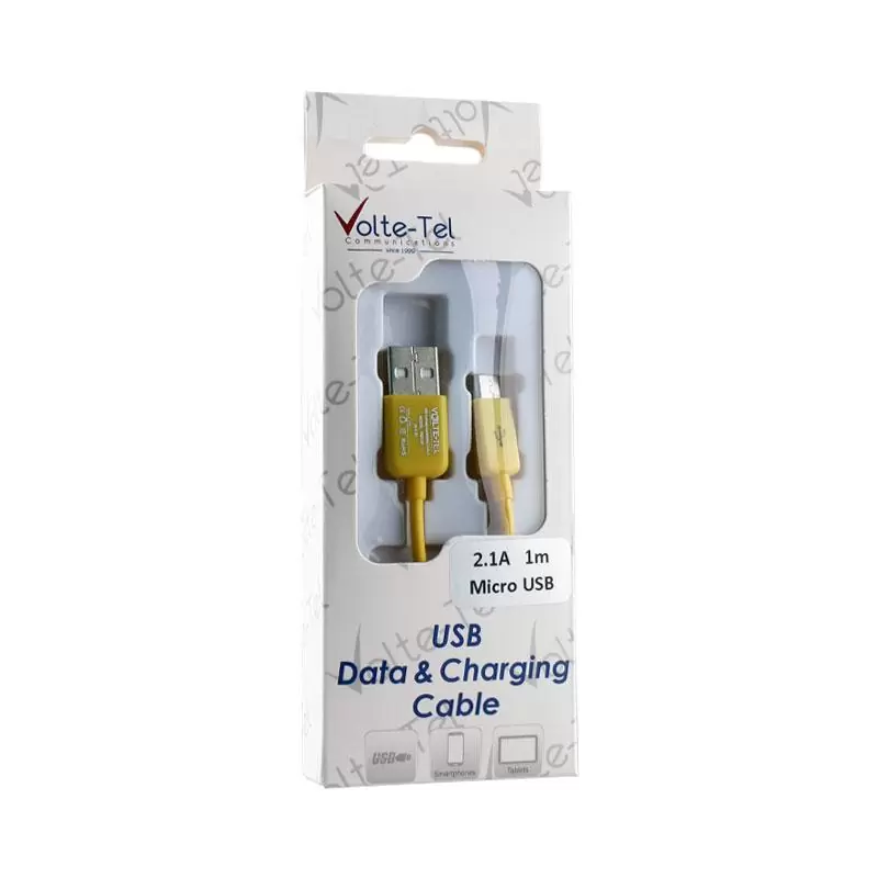 matshop.gr - VOLTE-TEL MICRO USB DEVICES USB ΦΟΡΤΙΣΗΣ-DATA 2.1A 1m VCD01 YELLOW