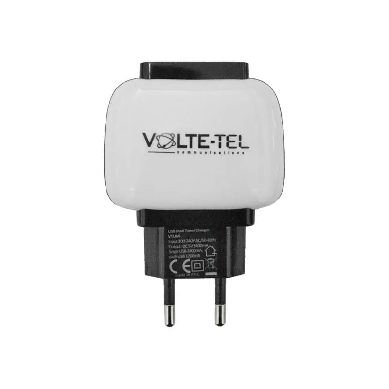 matshop.gr - VOLTE-TEL USB DUAL TRAVEL CHARGER VTU64 2400mA WHITE-BLACK