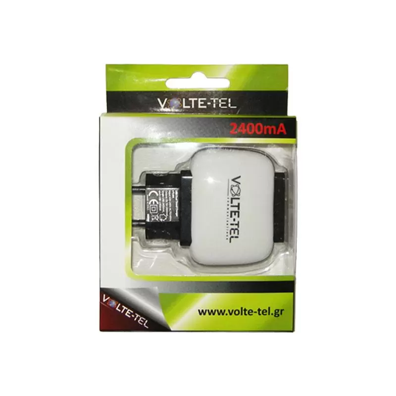 matshop.gr - VOLTE-TEL USB DUAL TRAVEL CHARGER VTU64 2400mA WHITE-BLACK