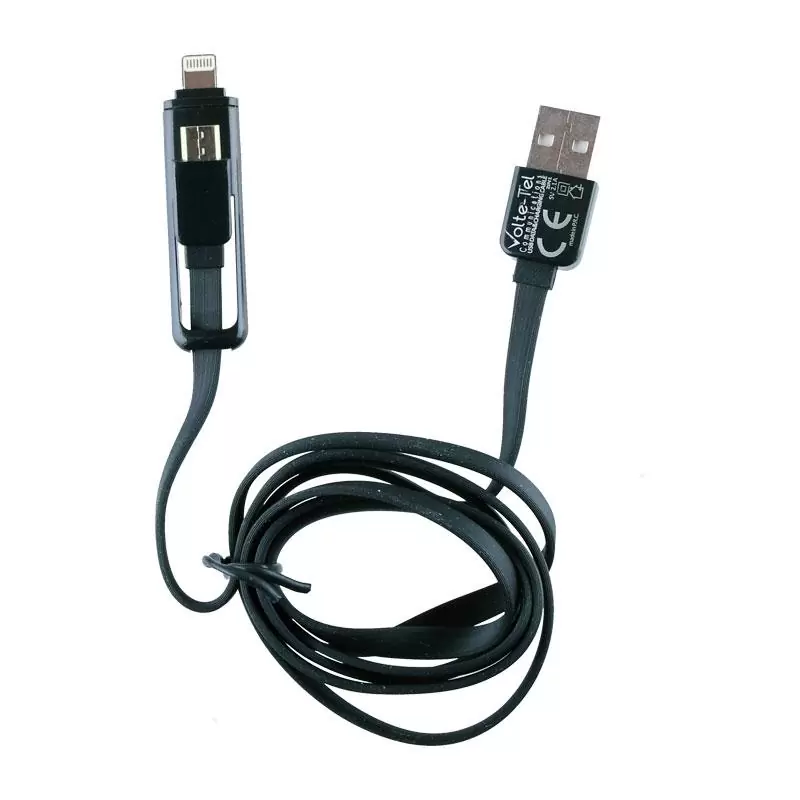 matshop.gr - VOLTE-TEL USB 2in1 FLAT 2.1A ΦΟΡΤ-DATA 1m MICRO USB+LIGHTNING BLACK