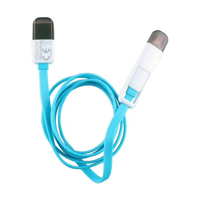 matshop.gr - VOLTE-TEL USB 2in1 FLAT 2.1A ΦΟΡΤ-DATA 1m MICRO USB+LIGHTNING BLUE