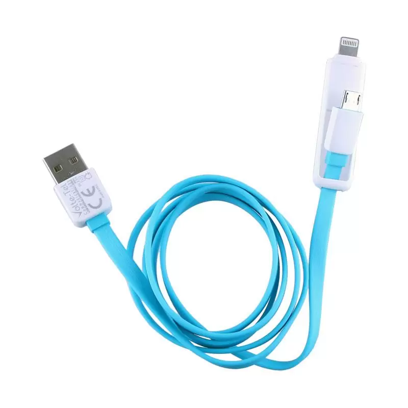 matshop.gr - VOLTE-TEL USB 2in1 FLAT 2.1A ΦΟΡΤ-DATA 1m MICRO USB+LIGHTNING BLUE