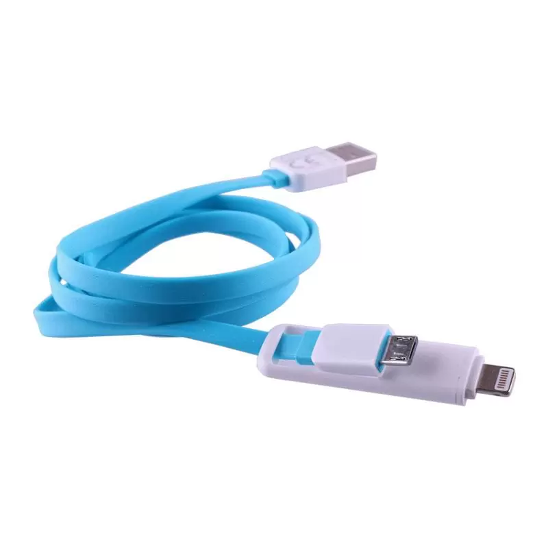 matshop.gr - VOLTE-TEL USB 2in1 FLAT 2.1A ΦΟΡΤ-DATA 1m MICRO USB+LIGHTNING BLUE