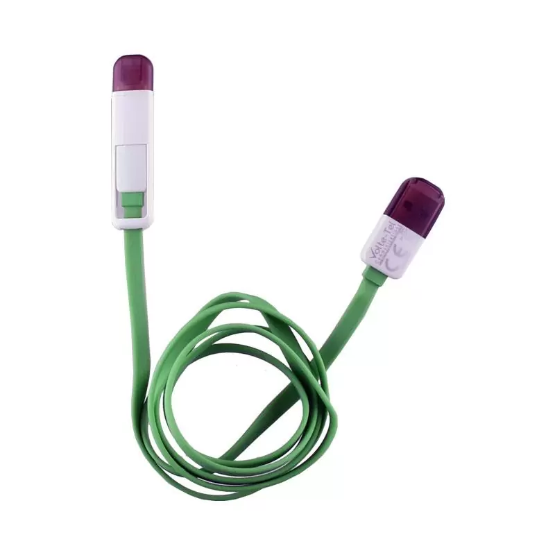 matshop.gr - VOLTE-TEL USB 2in1 FLAT 2.1A ΦΟΡΤ-DATA 1m MICRO USB+LIGHTNING GREEN