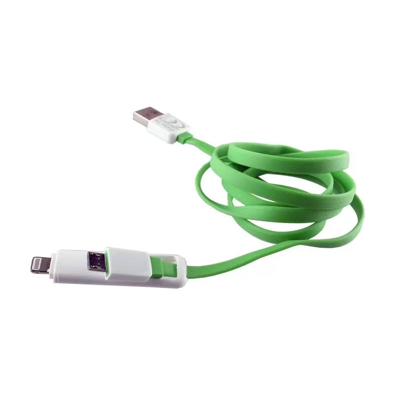 matshop.gr - VOLTE-TEL USB 2in1 FLAT 2.1A ΦΟΡΤ-DATA 1m MICRO USB+LIGHTNING GREEN