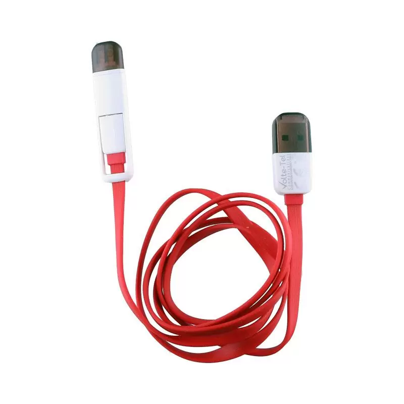 matshop.gr - VOLTE-TEL USB 2in1 FLAT 2.1A ΦΟΡΤ-DATA 1m MICRO USB+LIGHTNING RED