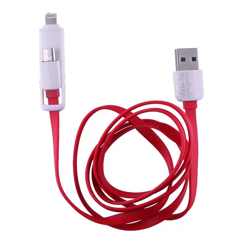 matshop.gr - VOLTE-TEL USB 2in1 FLAT 2.1A ΦΟΡΤ-DATA 1m MICRO USB+LIGHTNING RED