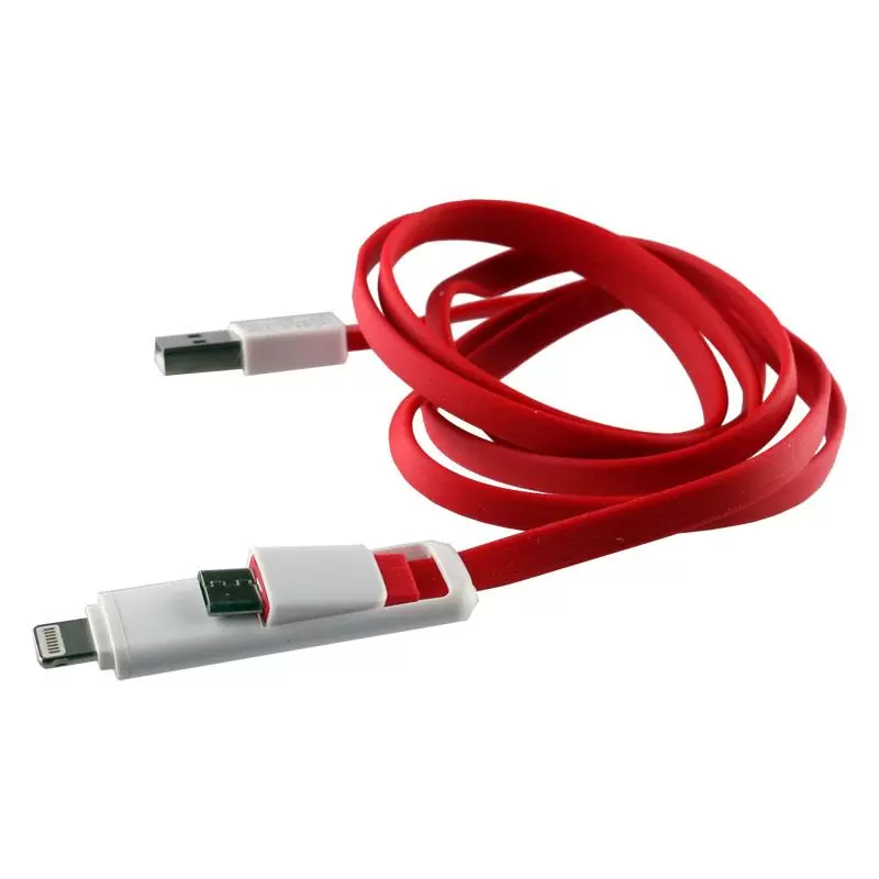 matshop.gr - VOLTE-TEL USB 2in1 FLAT 2.1A ΦΟΡΤ-DATA 1m MICRO USB+LIGHTNING RED