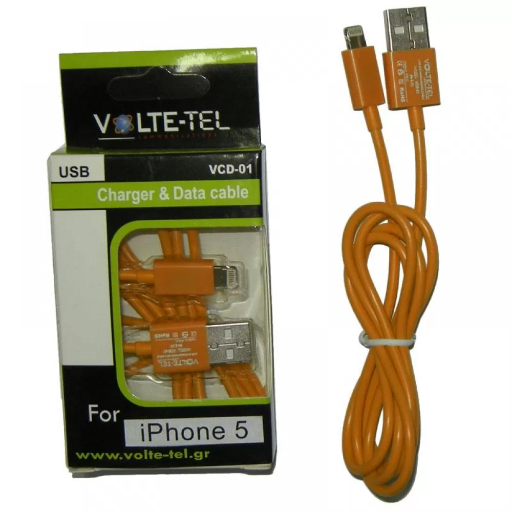 matshop.gr - VOLTE-TEL LIGHTNING USB ΦΟΡΤΙΣΗΣ-DATA 1m VCD01 ORANGE